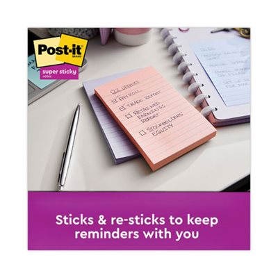 POST-IT NOTES, PADS, Recycled, Bali Colors, Lined, 4" x 6", 90-Sheet, 3 / Pack